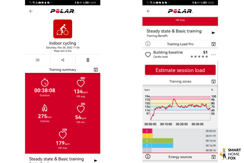 Trainingsdaten auf der Polar Watch.